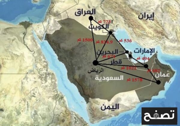خريطة دول الخليج العربي بالمسافات