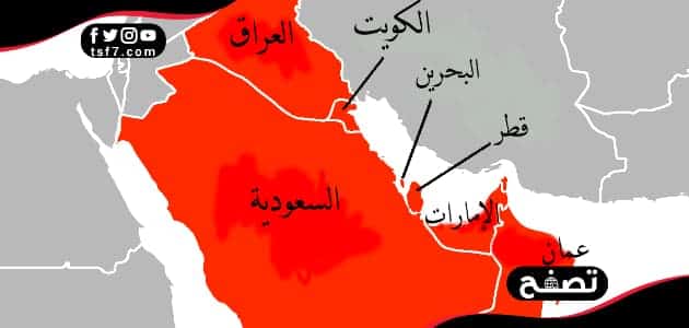خريطة دول الخليج العربي صماء.. مساحة و حدود الدول العربية الـ7