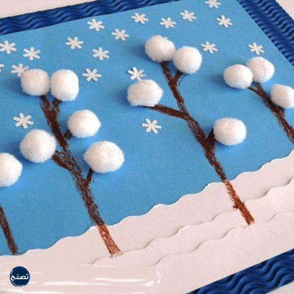 لوحة فنية عن فصل الشتاء للأطفال من الأشغال اليدوية