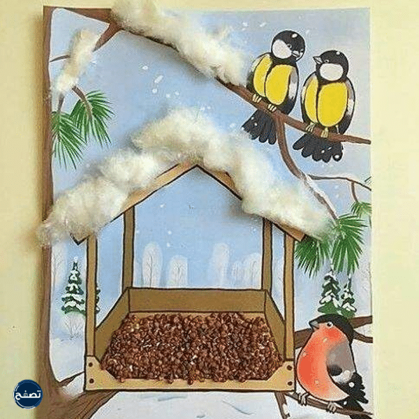 لوحة فنية عن فصل الشتاء للأطفال من الأشغال اليدوية